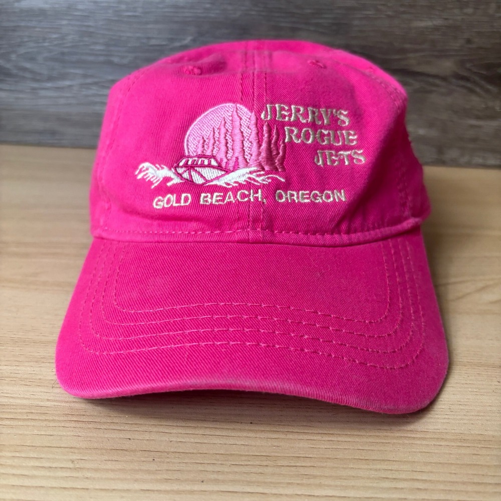 Jerrys Rogue Jets Hat Cap Strap Back Womens Pink Gold Beach Oregon Adjustable